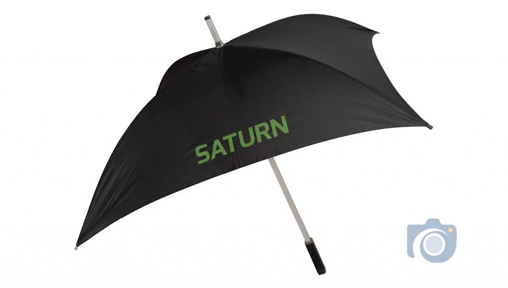 Saturn umbrella in up position product photo.