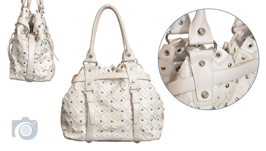 Watford Photographers – white leather handbag product photos